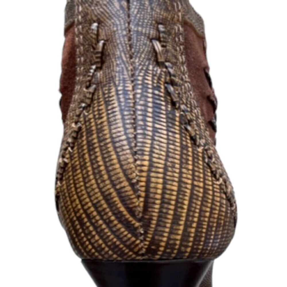 Vince Camuto Brown VC-Night Woven Leather Peep Toe Side Zipper 4.5" Shoes 8.5B - Picture 6 of 16